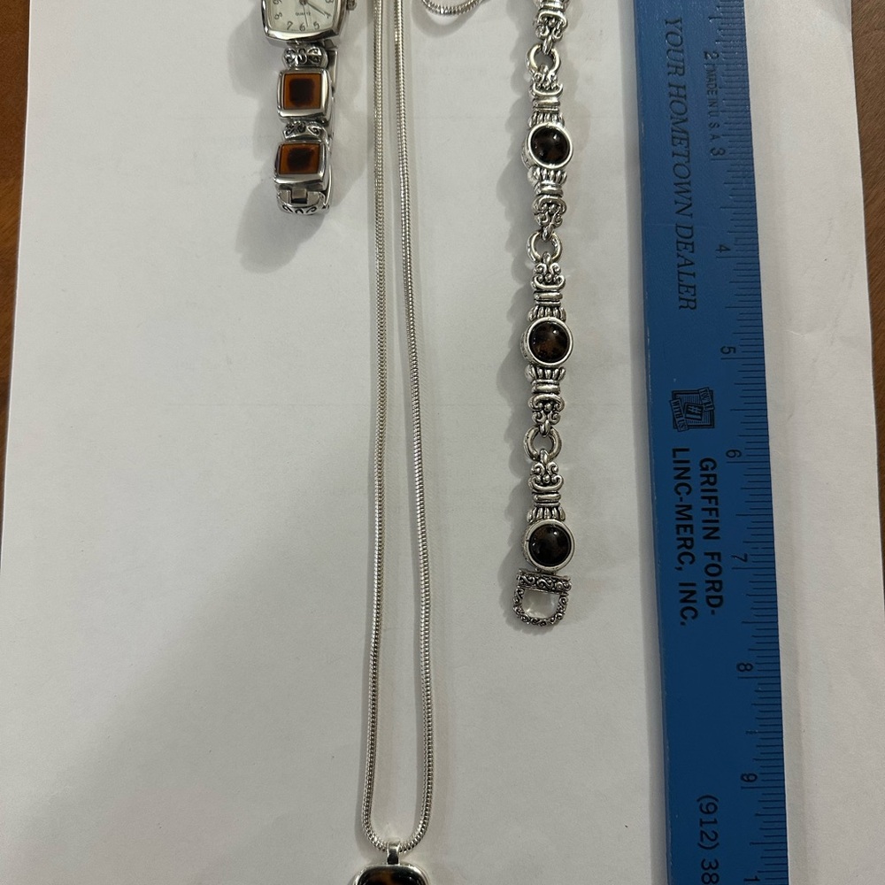 Silver Jewelry Set with Brown Accents - Picture 5 of 5